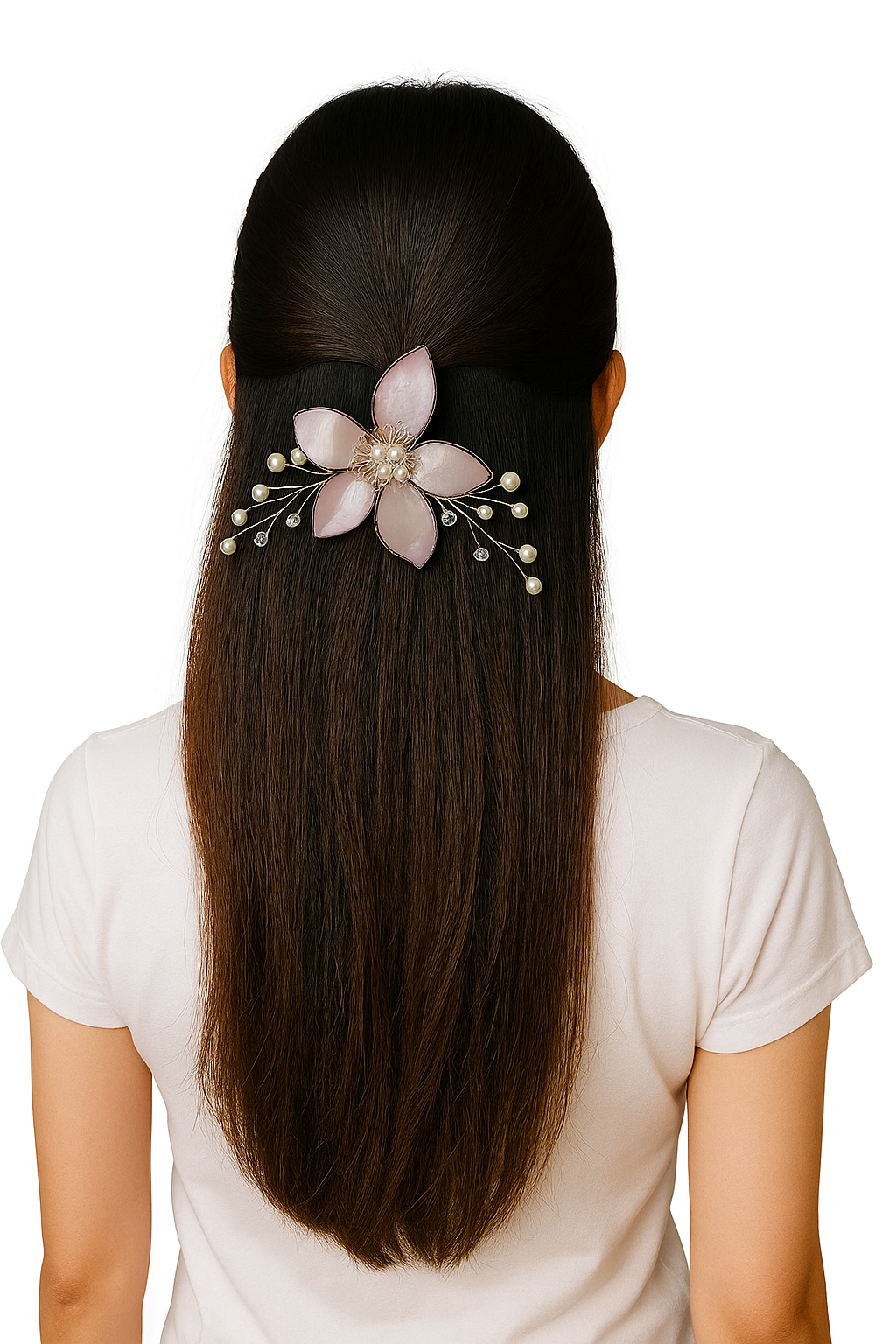 Pink Resin Flower Hair Brooch with Pearls