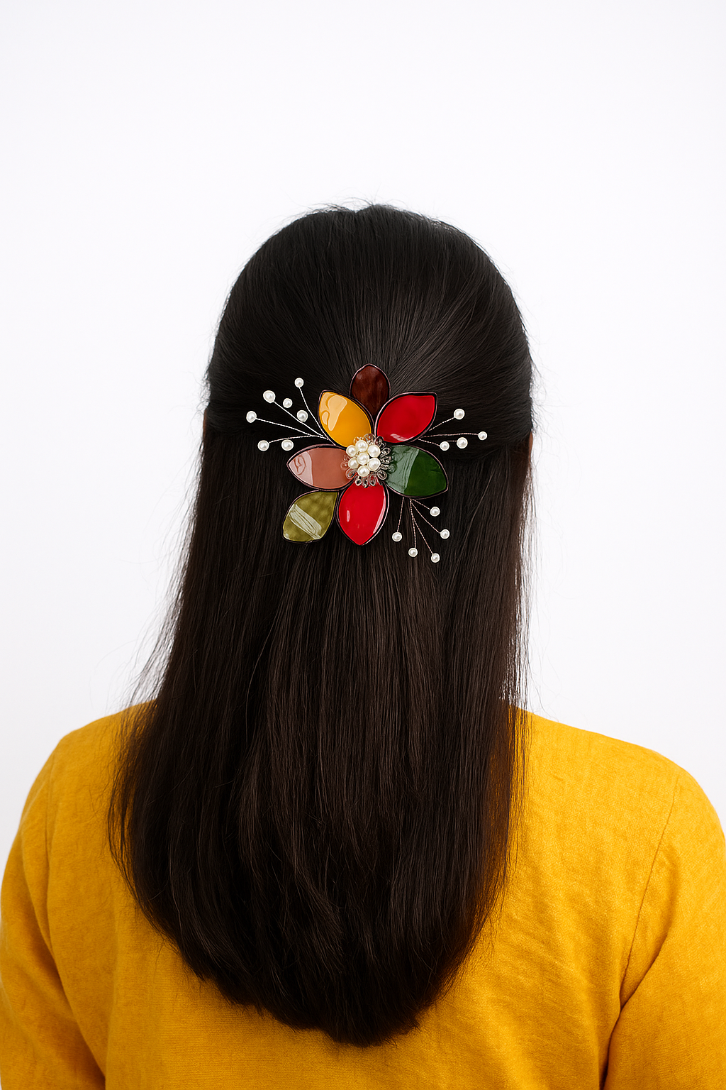 Handmade Resin Art Flower Hair Brooch with Pearls