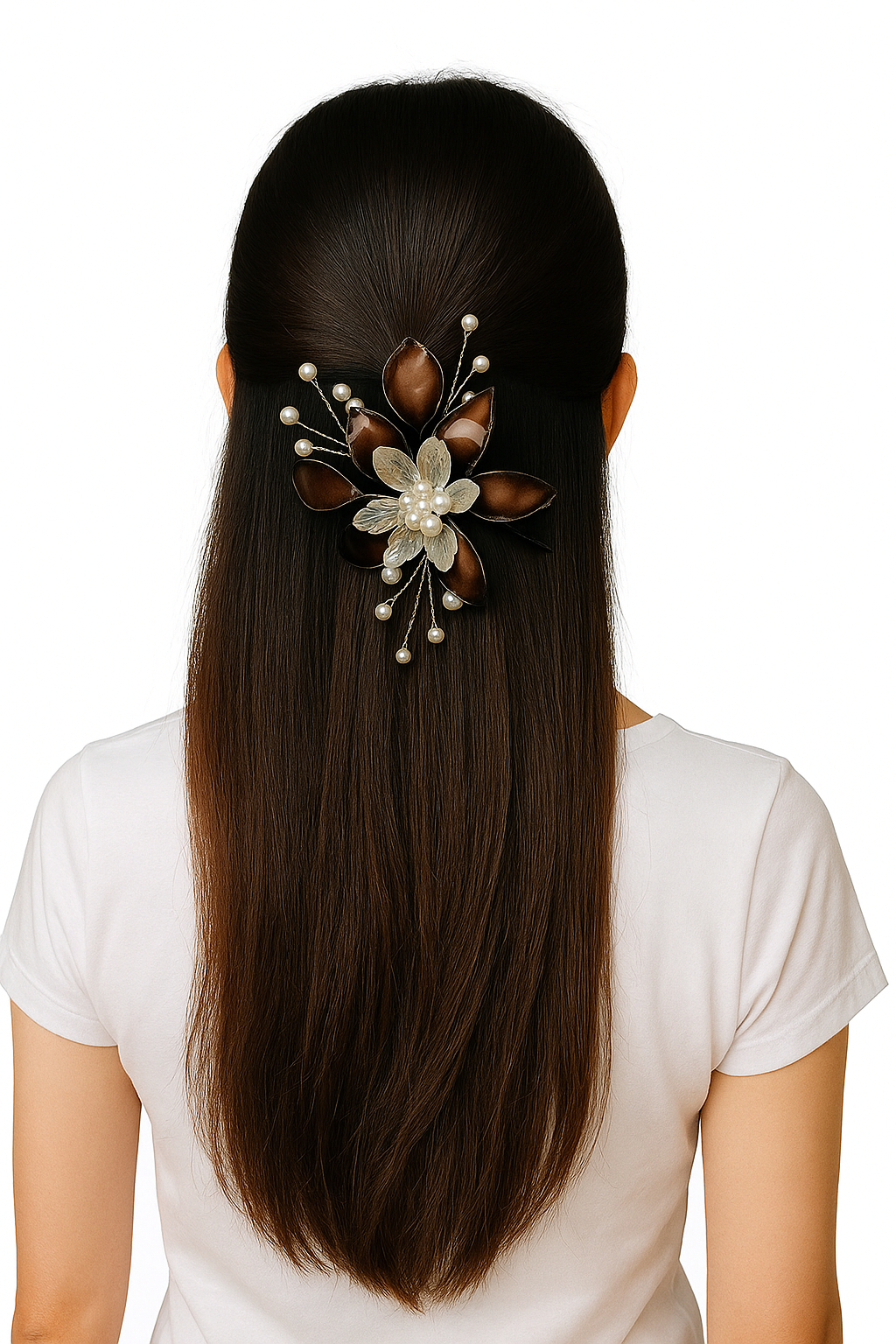 Handmade Resin Art Flower Hair Brooch with Pearls (BROWN)