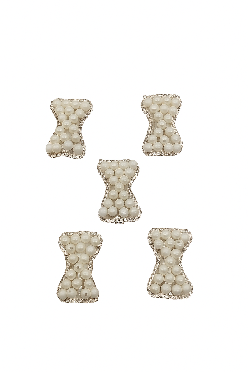 Elegant Pearl & Rhinestone Bow Shape – Set of 5