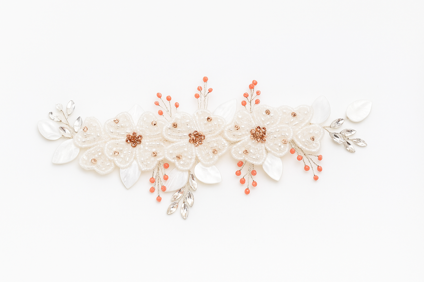 Bridal Floral Juda Pin | Peach Crystal Haar Sajja