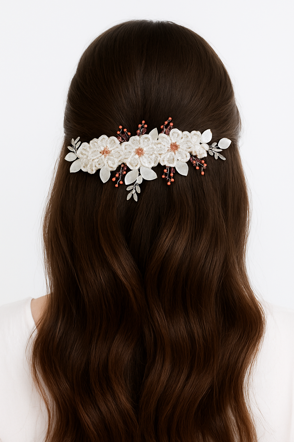 Bridal Floral Juda Pin | Peach Crystal Haar Sajja