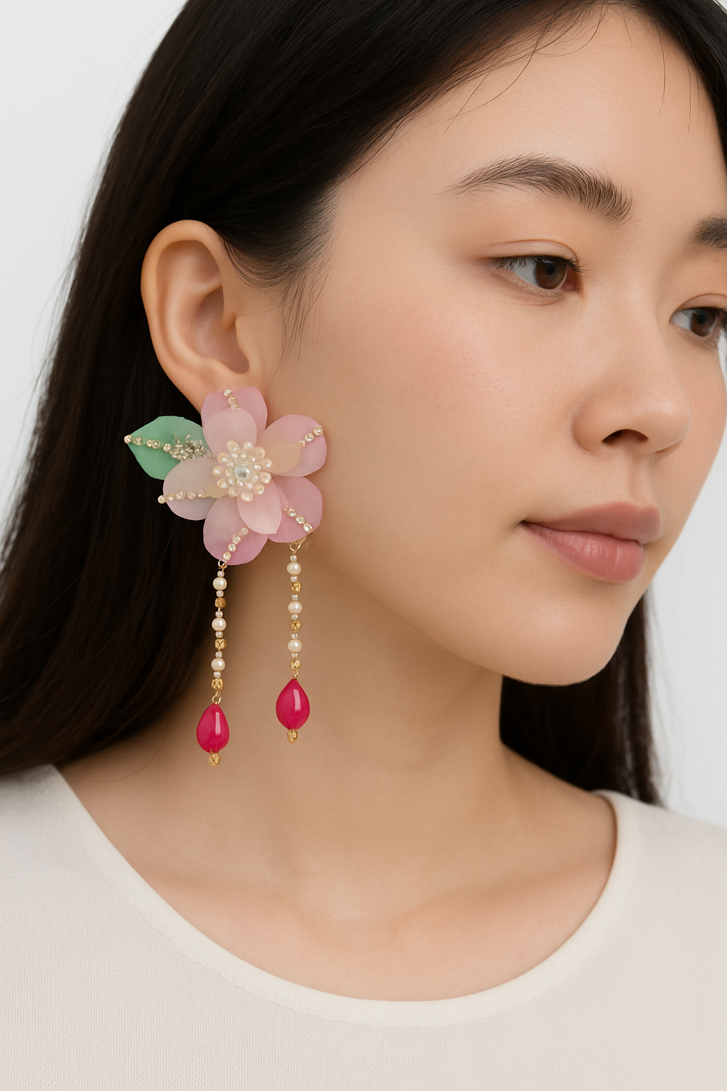 Pink & Green Floral Hair Brooch