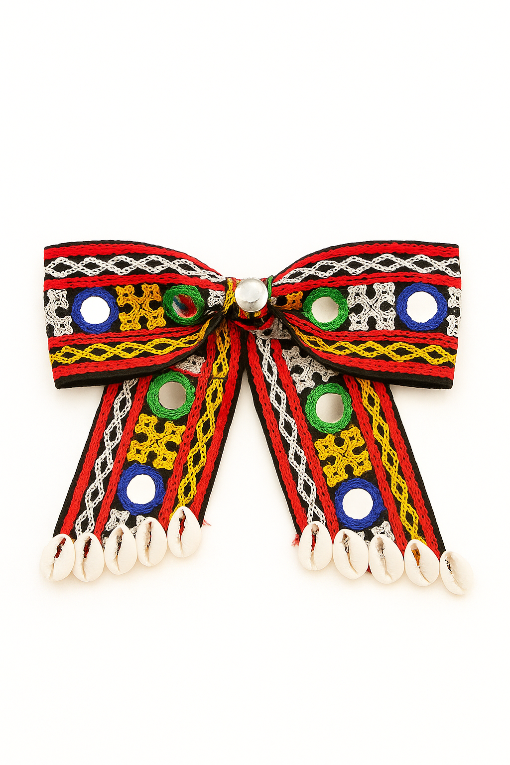Hair Bow Clip with Mirror Work and Cowrie Shells