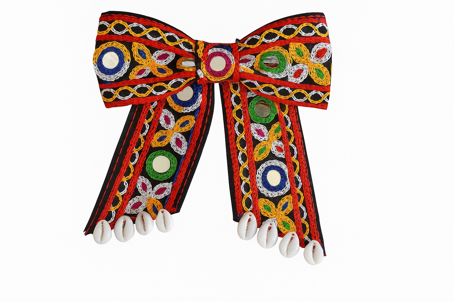 Hair Bow Clip with Mirror Work and Cowrie Shells