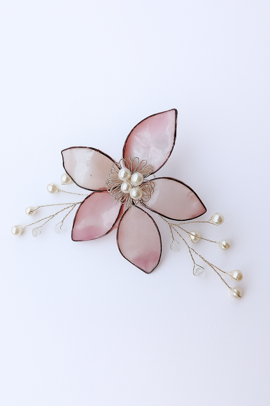 Pink Resin Flower Hair Brooch with Pearls