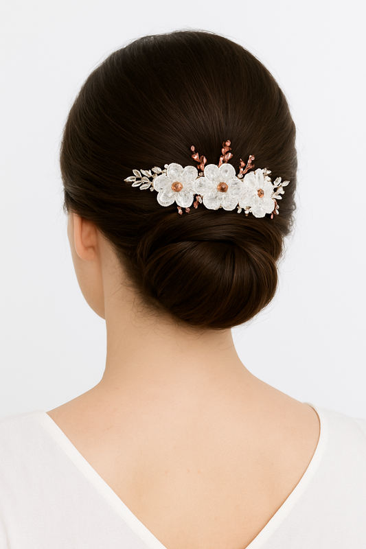 Bridal Floral Juda Pin | Peach Crystal Haar Sajja