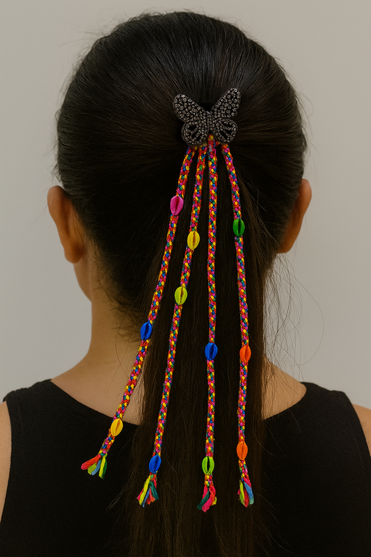 Multicolor Beaded Hair Band with Hanging Braids