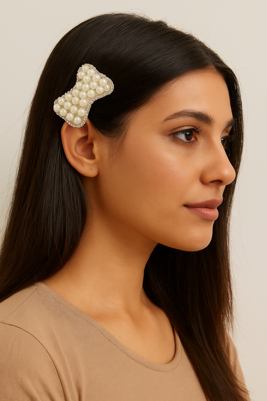 Elegant Pearl & Rhinestone Bow Shape – Set of 5