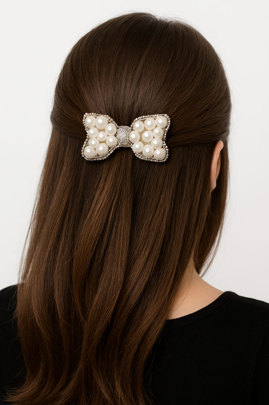 Elegant Pearl & Rhinestone Bow Shape – Set of 5