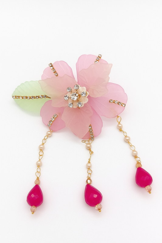 Pink & Green Floral Hair Brooch