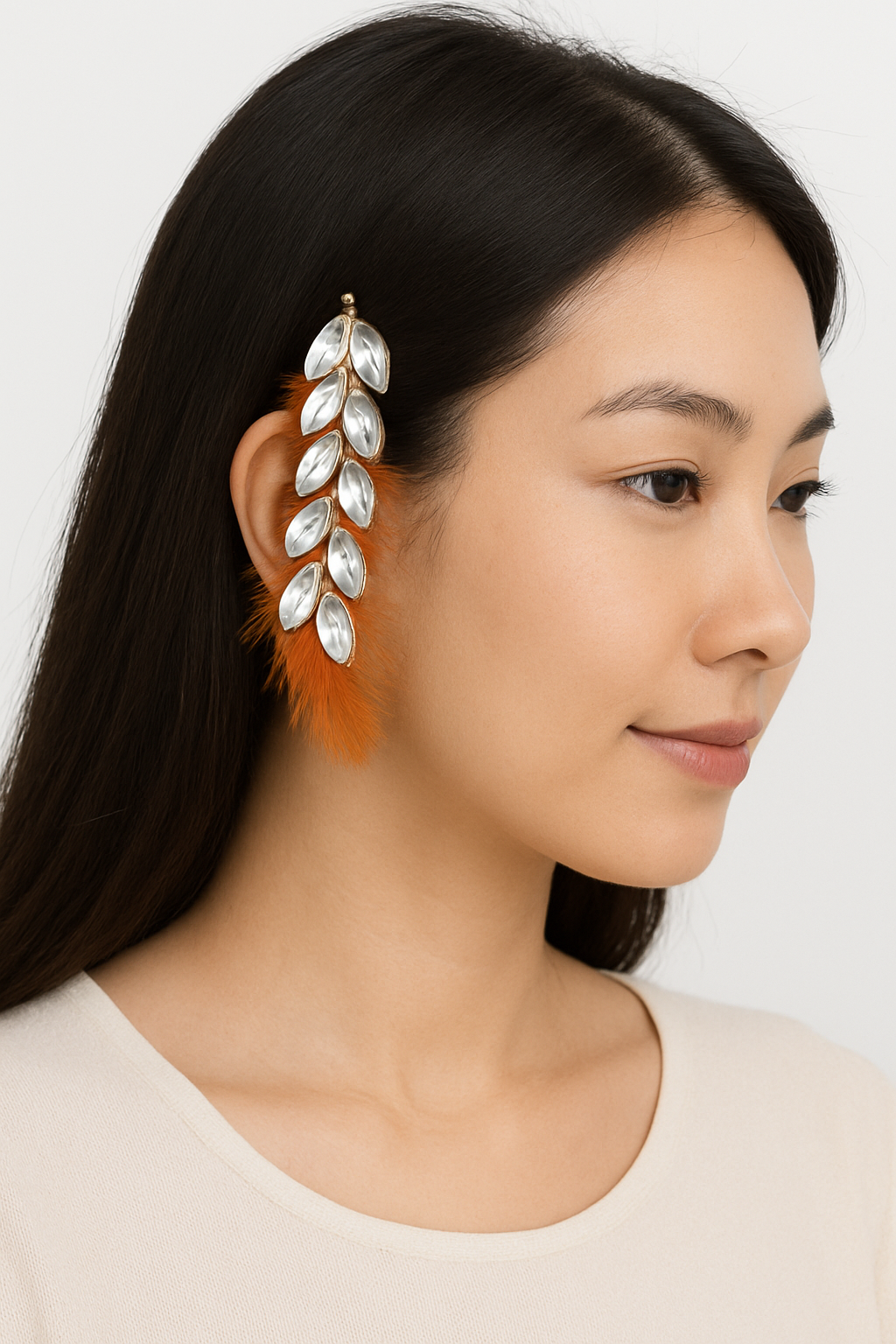 Designer Feather Hair Chain with Stones